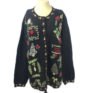 Black Button front ugly Christmas sweater heirloom